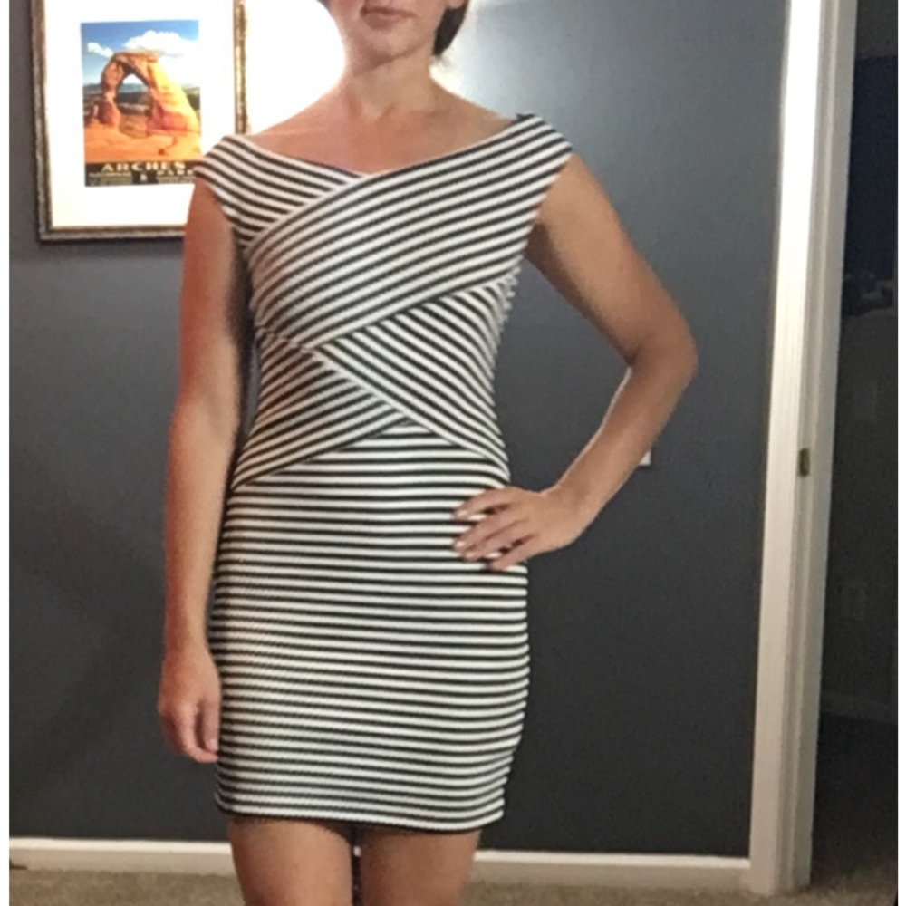 Guess Black and White Striped Mini Dress